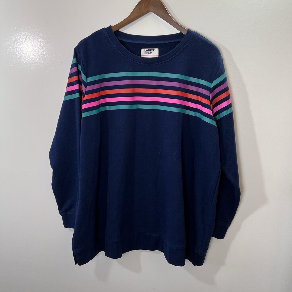 Lands End Womens Sweatshirt 2X Rainbow Athleisure Casual Relaxed Soft Cozy Warm